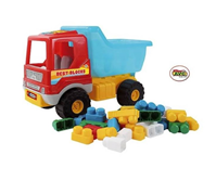 CAMION VOLQUETE CON 36 PIEZAS DE CONSTRUCCION EN CAJA 52X33X27 CM 