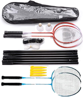 Set 4 Raquetas De Badminton Con Postes, Red, 2 Volantes Y Bolso